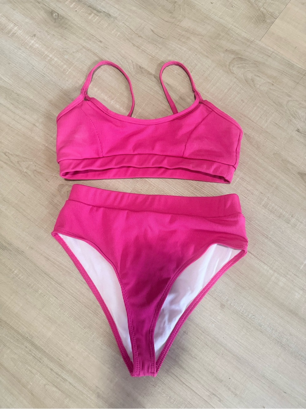 Hot Pink Ribbed Two-Piece Bikini Set